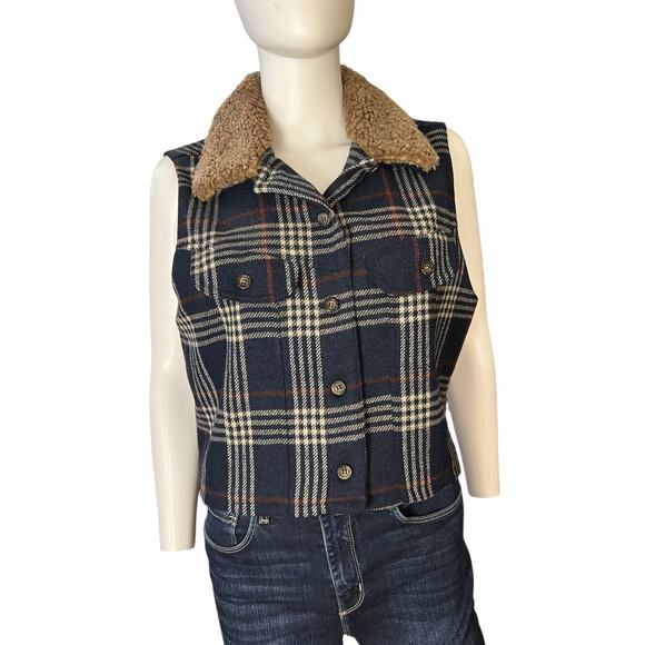 Vintage Breeches Navy Plaid Lambswool Button-Down Vest Size L - Picture 2 of 9